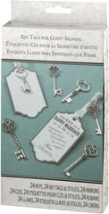 Unique Wedding Guest Book Alternative – 24 Silver Key Tags & Ribbons