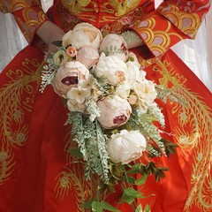 Customized champagne simulation flower peony bride Waterfall wedding bouquet