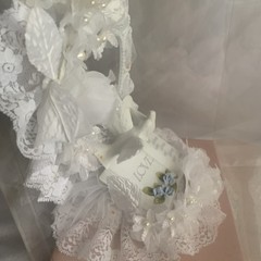 Wilton Wedding Cake Topper Love Birds Heart bell lace pearls Doves white plastic