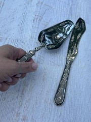 Vintage 800 Silver Cake Server & Knife Set Geometric Engraved Continental