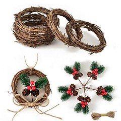 5 Pcs of 4.13-Inch Grapevine Wreath and 5 Pcs of 3.54-Inch Artificial