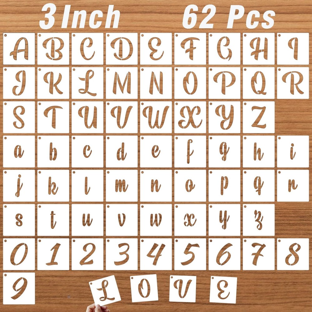 3 Inch Letter Stencils for Painting on Wood, 62 Pcs Calligraphy Alphabet and …