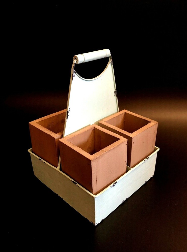 CADDY SET (4-PC) PARTY FAVOR Mint-Metal & Wood Boxes CRAFT Occasion Buffet