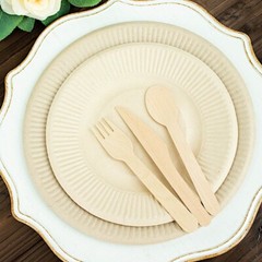 50 Round 8″ NATURAL Bagasse Sustainable Salad PLATES Ribbed Rim Party Events