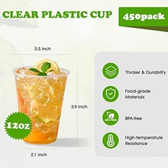450 Pack 12 oz Clear Plastic Cups, Cold Disposable Plastic 12 oz – 450 ct