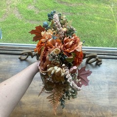 Bridal Bouquet Exquisite Budget Handmade Faux Floral Lovely Fall Red/Orange Pink