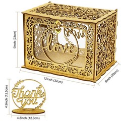 Glitter Wooden Gold Wedding Gift Card Money Box With Heart Lock String Light
