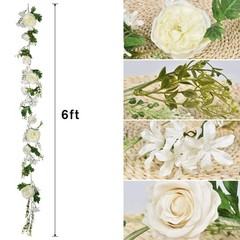 DearHouse 2Pack Artificial Peony Flower Garland – Silk 72 inches, White