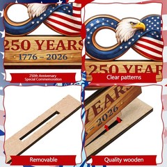 250th Anniversary Eagle Decor 8 Inch Patriotic 1776-2026 Wooden Blue and Red
