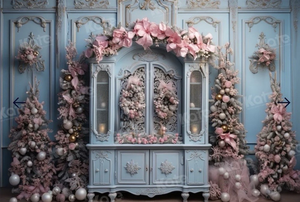 Pink & Blue Floral Arch Christmas Backdrop photo studio 10×8
