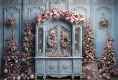 Pink & Blue Floral Arch Christmas Backdrop photo studio 10×8