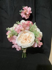 wedding bouquet bridal artificial silk flowers. Peach/Cream and Pink.