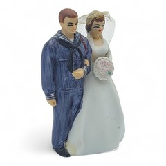 Vintage 1950s Wilton Bisque Navy Sailor Bride Wedding Cake Topper Figurine READ
