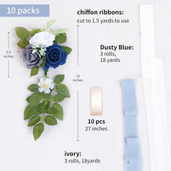 10 Blue Wedding Aisle Decorations with Rose & White Flowers – 5.5″x13