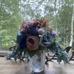 Bridal Wedding Bouquet Budget Friendly Handmade Faux Florals Purple Blue Orange