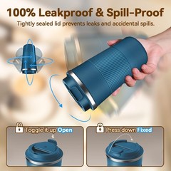 12oz Stainless Steel Travel Mug Insulated Coffee Cup Leak Proof Lid Blue