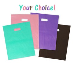 12×15″ 2.5 Mil, 4 Colors Frosted Plastic Merchandise Gift Bags Handles Combo!