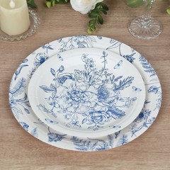 50 Dessert and Dinner Plates WHITE with Blue French Toile Pattern Wedding Party