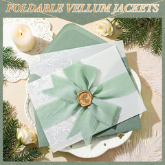 50 Set Wedding Invitation Wrap Set Pre Folded Vellum Jacket for 5X7 Invitations