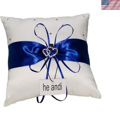 7.8″ Satin Double Hearts Decoration Wedding Ring Bearer Pillow Blue