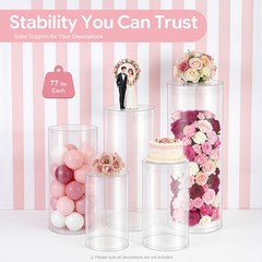 Wedding Table Flower Stand Clear Cylinder Pedestal Set 5 Pcs 77 Lbs Capacity