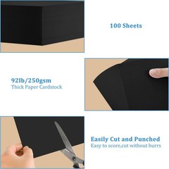 OcePor 100 Sheets Black Cardstock 12” x 18”, 92lb/250gsm Black Card