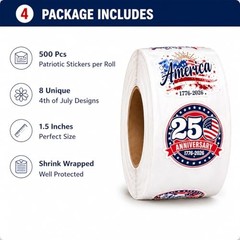500 Pcs 4th of July Stickers Roll 1.5 Inch Patriotic Self Adhesive Labels 1776