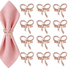 Bow Napkin Rings Set of 12 for Wedding Party Birthday Holiday Family Rose Gold