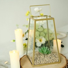 10″ Gold Clear Geometric Metal Lantern Candle Holder Hanging Terrarium Party