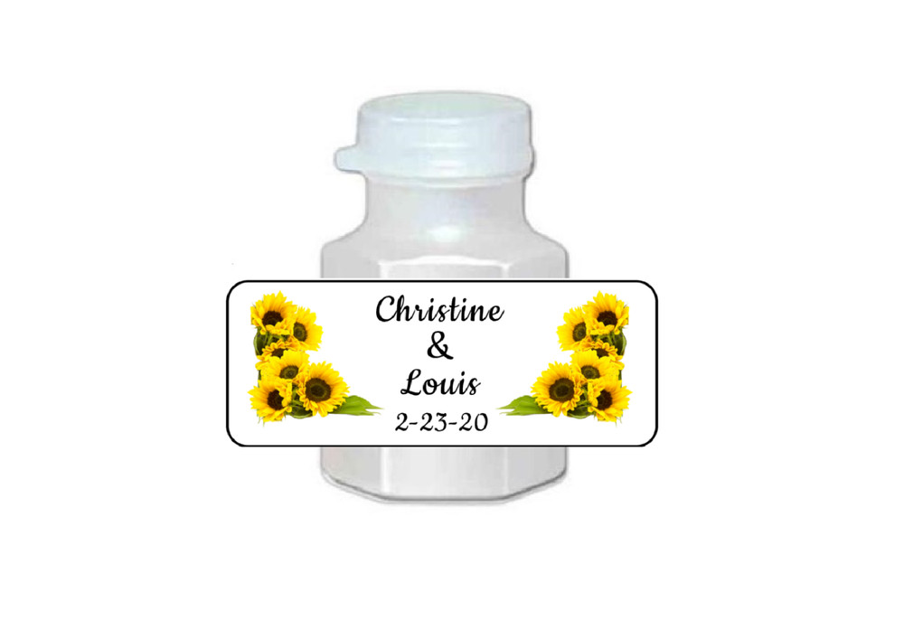 30 sunflower wedding favors, mini bubble labels, stickers, tags, personalized