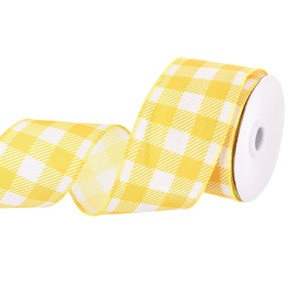 Plaid Check Ribbon, 2.5 Inch x 10 Yards Gingham Ribbon, Bright Yellow