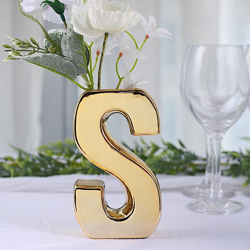 GOLD 6″ Ceramic S Symbol Flower VASE Table Centerpiece Party Events Decorations