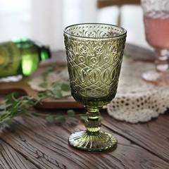 Green Drinking Glasses set of 6 Red Wine Goblets 10 OZ Colored Water Beverage…