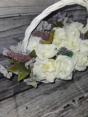 Wedding Table Centerpieces, Floral Reception Centerpieces, Purple, Ivory, Roses
