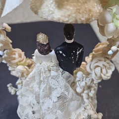 Vintage Wedding Cake Topper: Fabric Flowers, lace, plastic