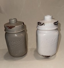 Set of 2 Ceramic Mason Jar Style Kitchen Gray White Farmhouse Decor