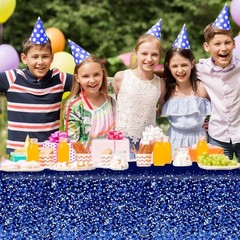 3pcs Blue Silver Tablecloths 54 inches x 108 inches, Sequin 3 Pieces