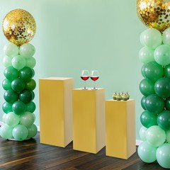 3-Pc Gold Iron Display Pedestal Stands Cuboid Set for Wedding Party