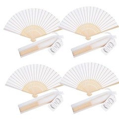 50pcs Fabric Hand Fan Fabric Bamboo Handheld Folded Fan with Organza Bags White