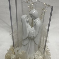 VTG Bride Groom Wedding Cake Topper White Porcelain 5” Figurine 8” Total
