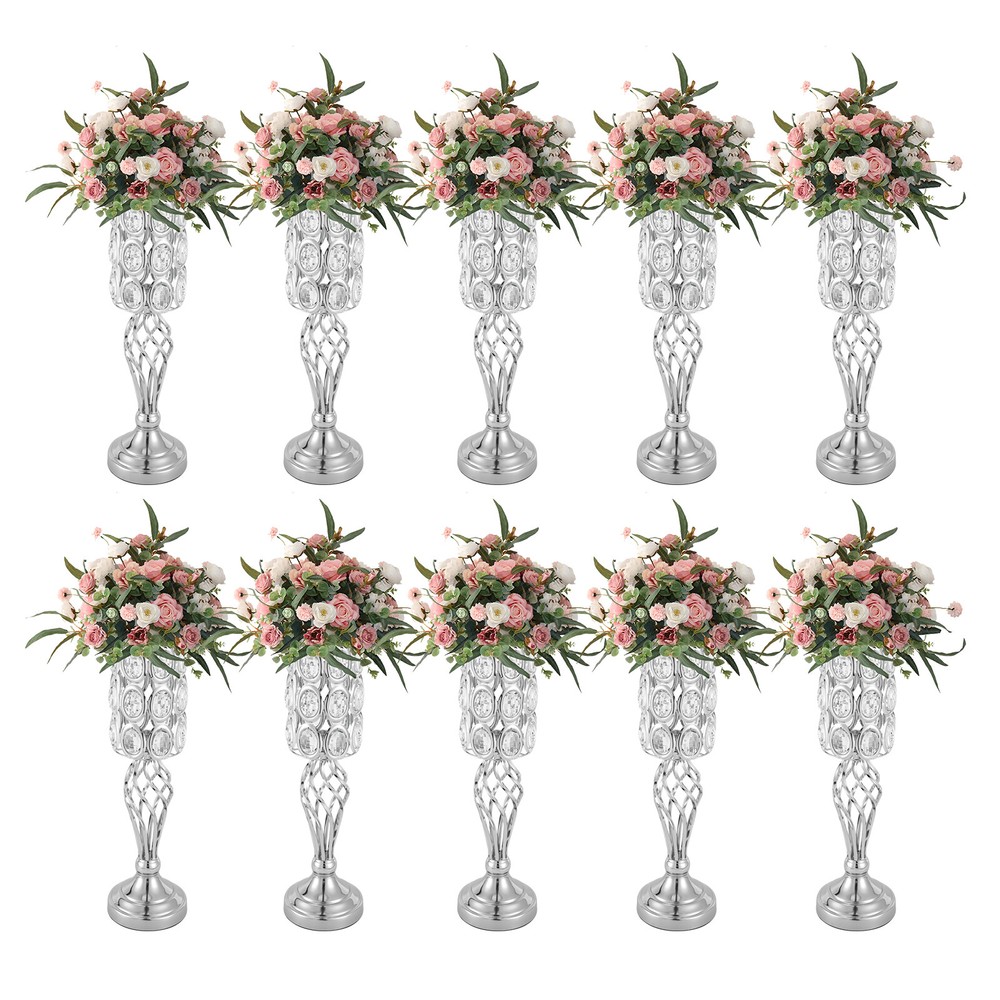 10PCS Silver Vases Wedding Centerpieces Flower Stand Table Decor Flower Vase