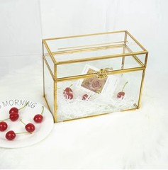 Gold Glass Wedding Card Box Envelope Holder w/ Slot & Feet Party Centerpiece