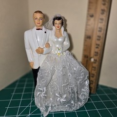 Vintage 1950s Wedding Cake Topper Bride & Groom. Elizabeth Taylor Style Dress