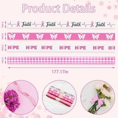 ABTOLS 4 Rolls 20 Yards Breast Cancer Awareness Ribbons, 3/8″ Pink 3/8″, HOPE