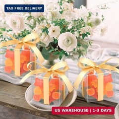 Adecortalk 50 Pcs Clear Favor Boxes, 2x2x2 Inch Clear Plastic Gift Box with Gold