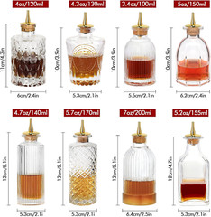 Bitters Bottle 8Pcs Glass Dash Bottle Set for Cocktail with Zinc Alloy Dasher To