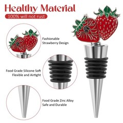 RICHCEE 2 Pack Strawberry Wine Stoppers for Bottles, Zinc Alloy Silver