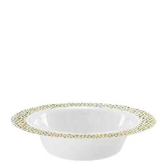 White Plastic Round Bowls 5Oz Pebbled Dessert With Gold Rim Disposable Tableware