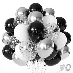 Black and Silver Balloons – 60pcs 12″ Black and White Black White Sliver