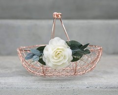Ragga Wedding Rose Gold Flower Girl Basket Copper Colored Wire And Eucalyptus